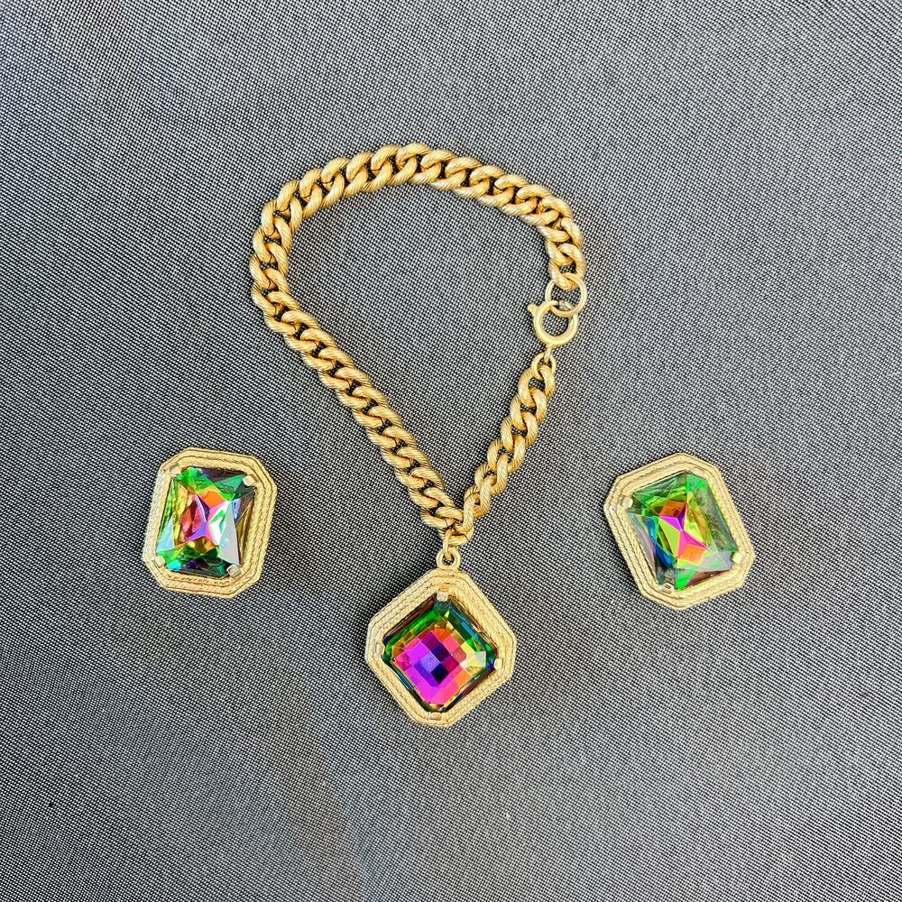 Schiaparelli Watermelon Rhinestone Bracelet & Earrings Set
